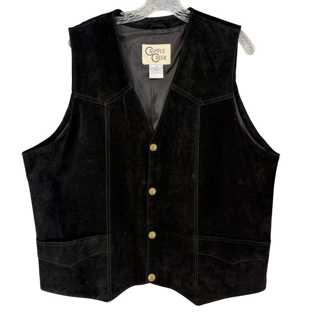 Cripple Creek Mens XL Suede Leather Vest Black Western Cowboy Style
